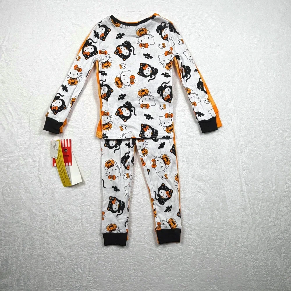 Sanrio Hello Kitty Halloween Pumpkin Orange Striped Pajama Set Kids Size 4 NEW